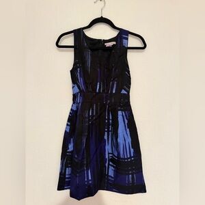 Banana Republic Black and Blue Patterned Midi Dress